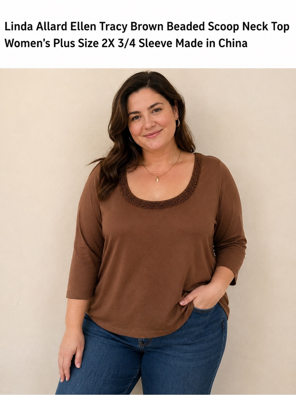 Linda Allard Ellen Tracy Brown Top - 2X plus size blouse